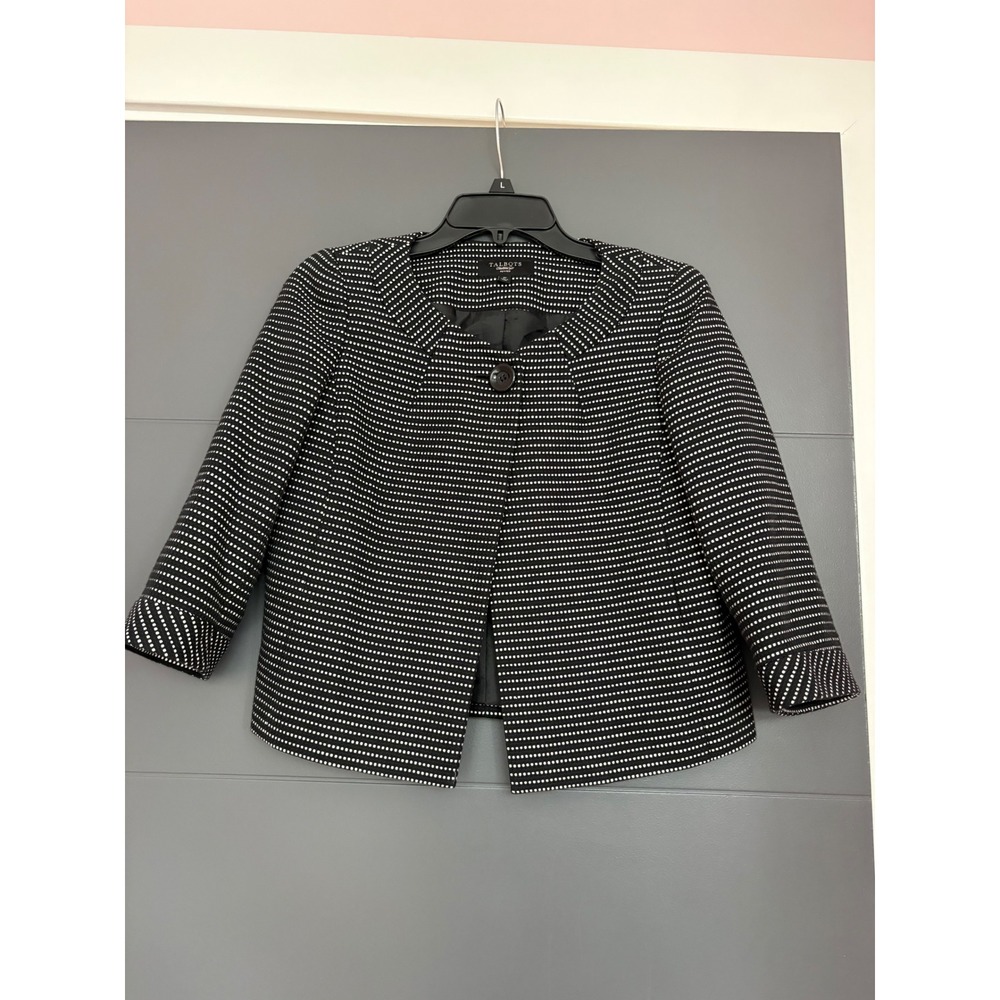 Talbots Petites Black White Square Dot Cropped Jacket 3/4 Sleeve Size 2P